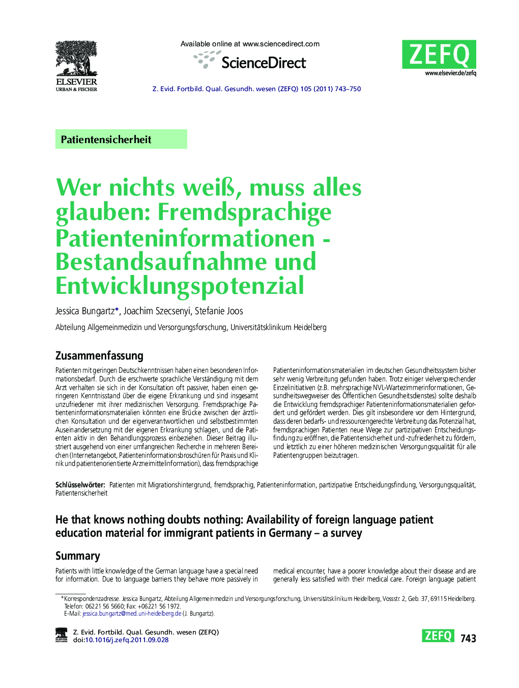 Wer nichts weiß, muss alles glauben: Fremdsprachige Patienteninformationen - Bestandsaufnahme und Entwicklungspotenzial