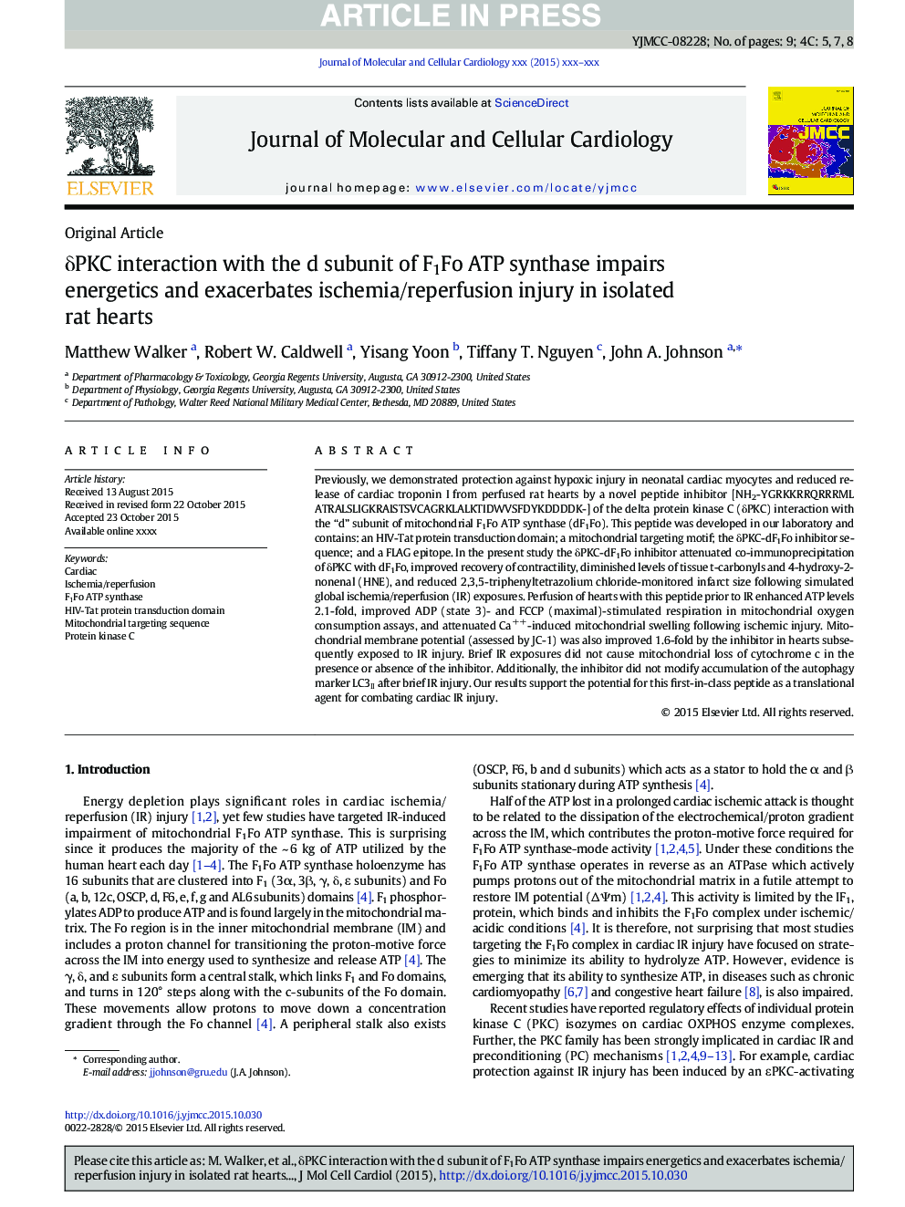 Î´PKC interaction with the d subunit of F1Fo ATP synthase impairs energetics and exacerbates ischemia/reperfusion injury in isolated rat hearts