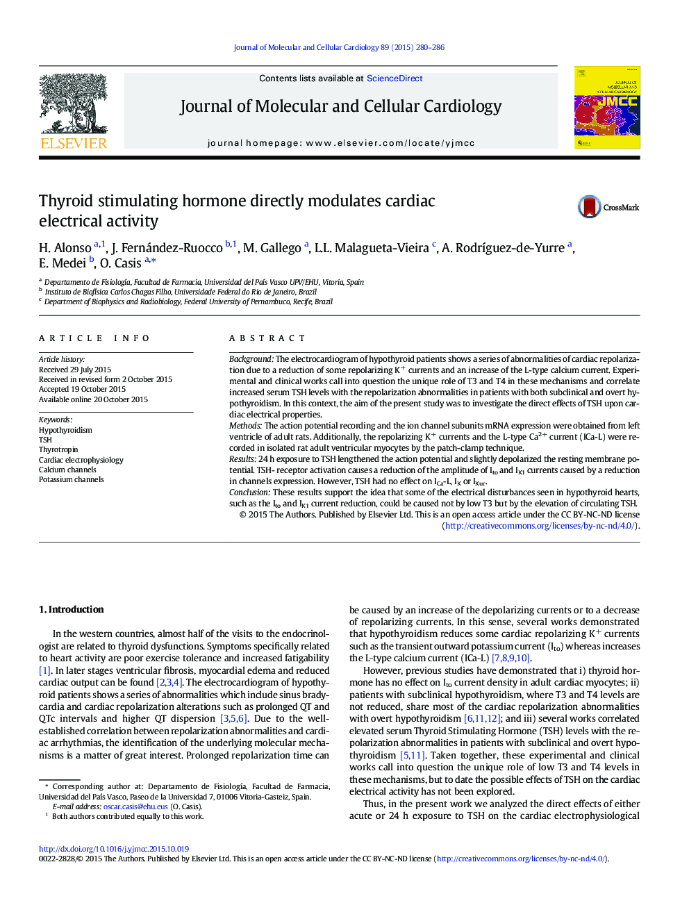 Thyroid stimulating hormone directly modulates cardiac electrical activity