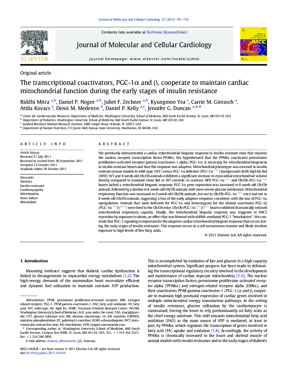 The transcriptional coactivators, PGC-1Î± and Î², cooperate to maintain cardiac mitochondrial function during the early stages of insulin resistance