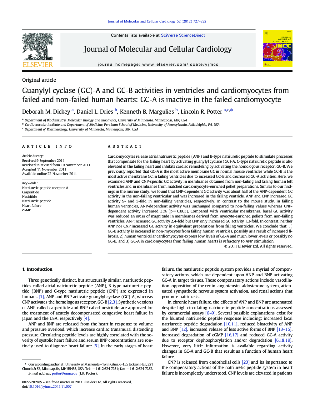 Guanylyl cyclase (GC)-A and GC-B activities in ventricles and cardiomyocytes from failed and non-failed human hearts: GC-A is inactive in the failed cardiomyocyte