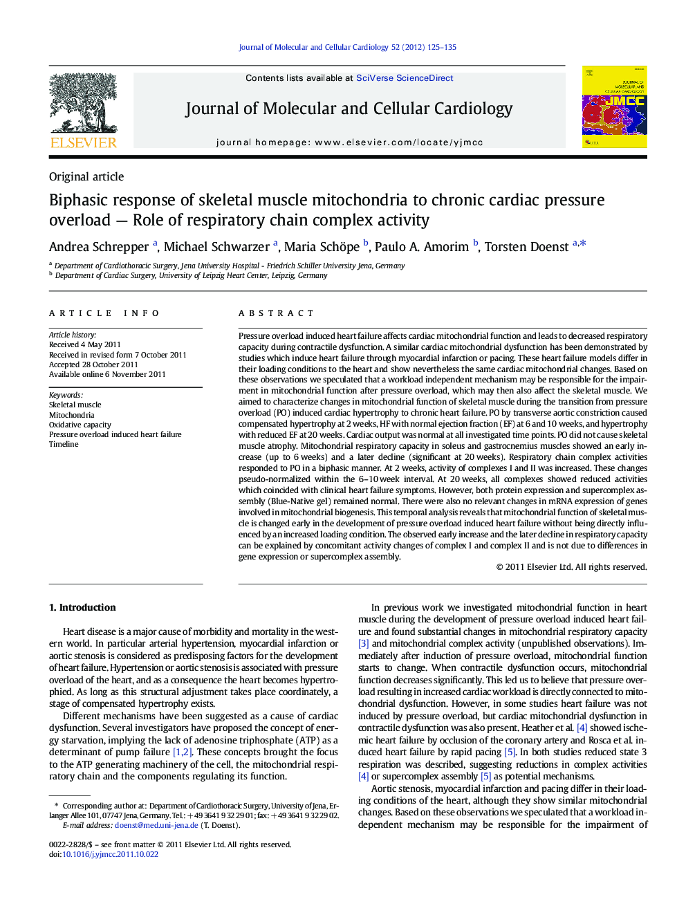 Biphasic response of skeletal muscle mitochondria to chronic cardiac pressure overload - Role of respiratory chain complex activity