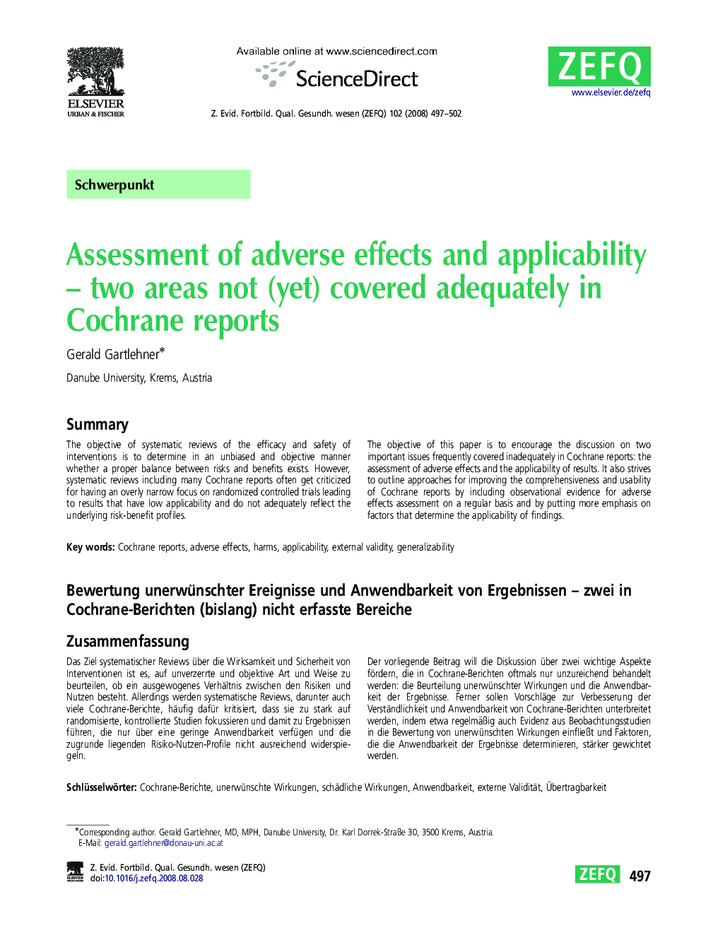Assessment of adverse effects and applicability – two areas not (yet) covered adequately in Cochrane reports
