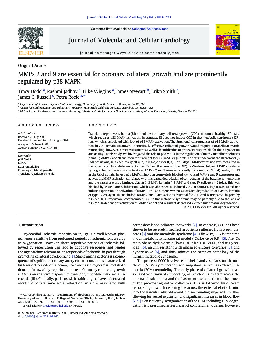 MMPs 2 and 9 are essential for coronary collateral growth and are prominently regulated by p38 MAPK