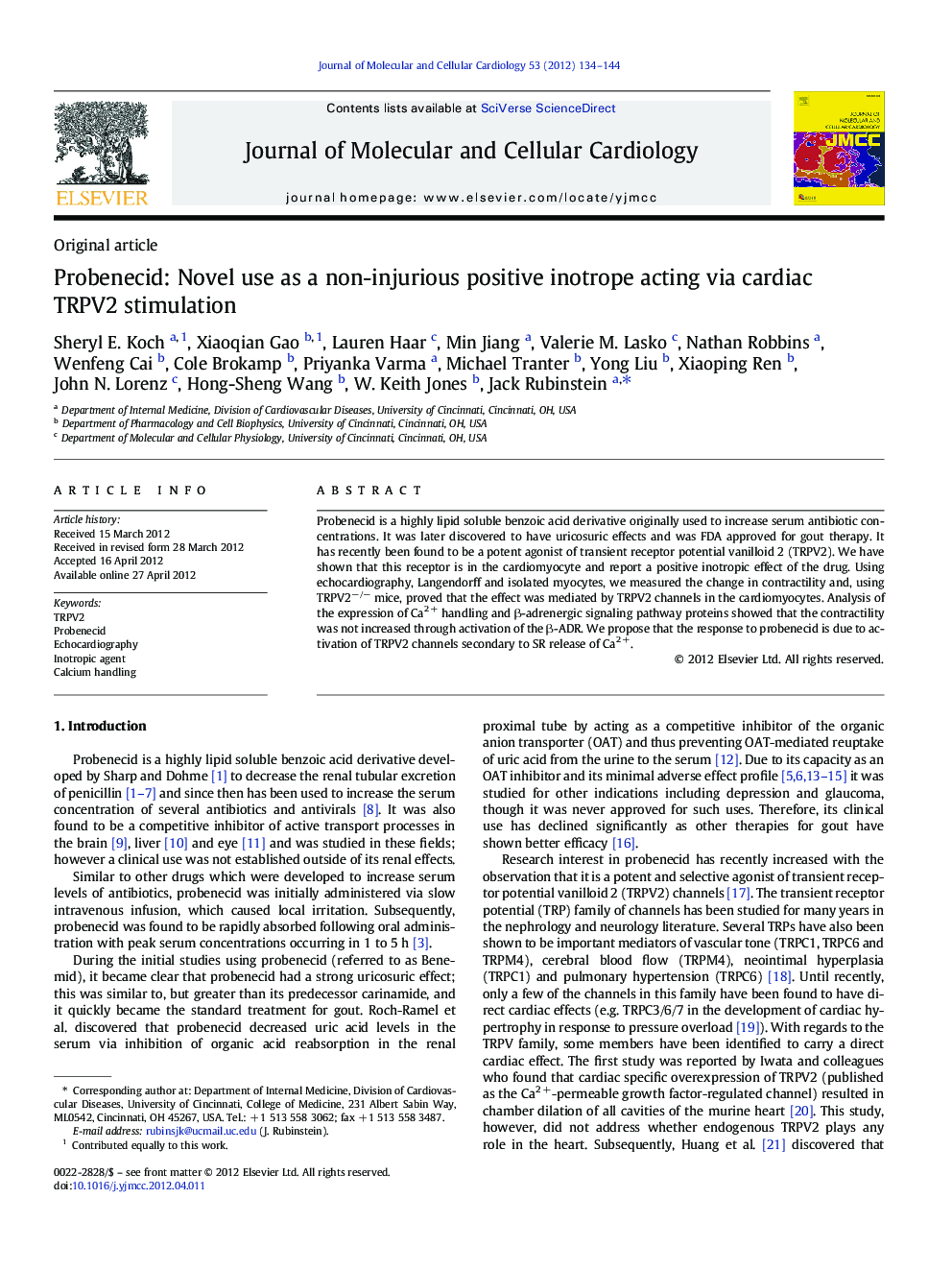 Probenecid: Novel use as a non-injurious positive inotrope acting via cardiac TRPV2 stimulation