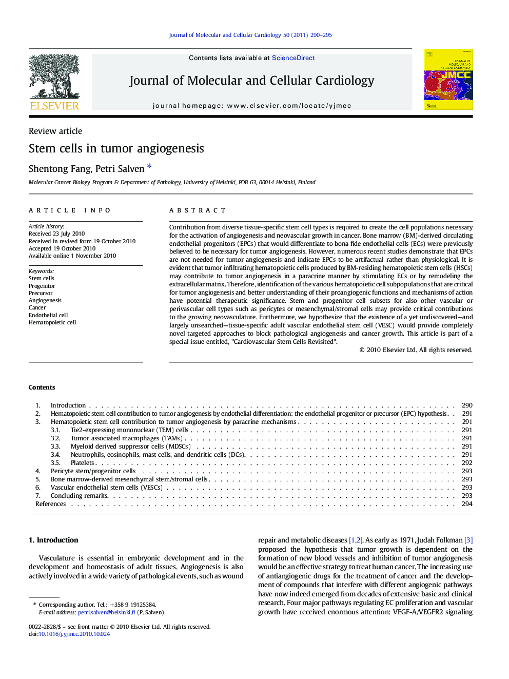 Stem cells in tumor angiogenesis