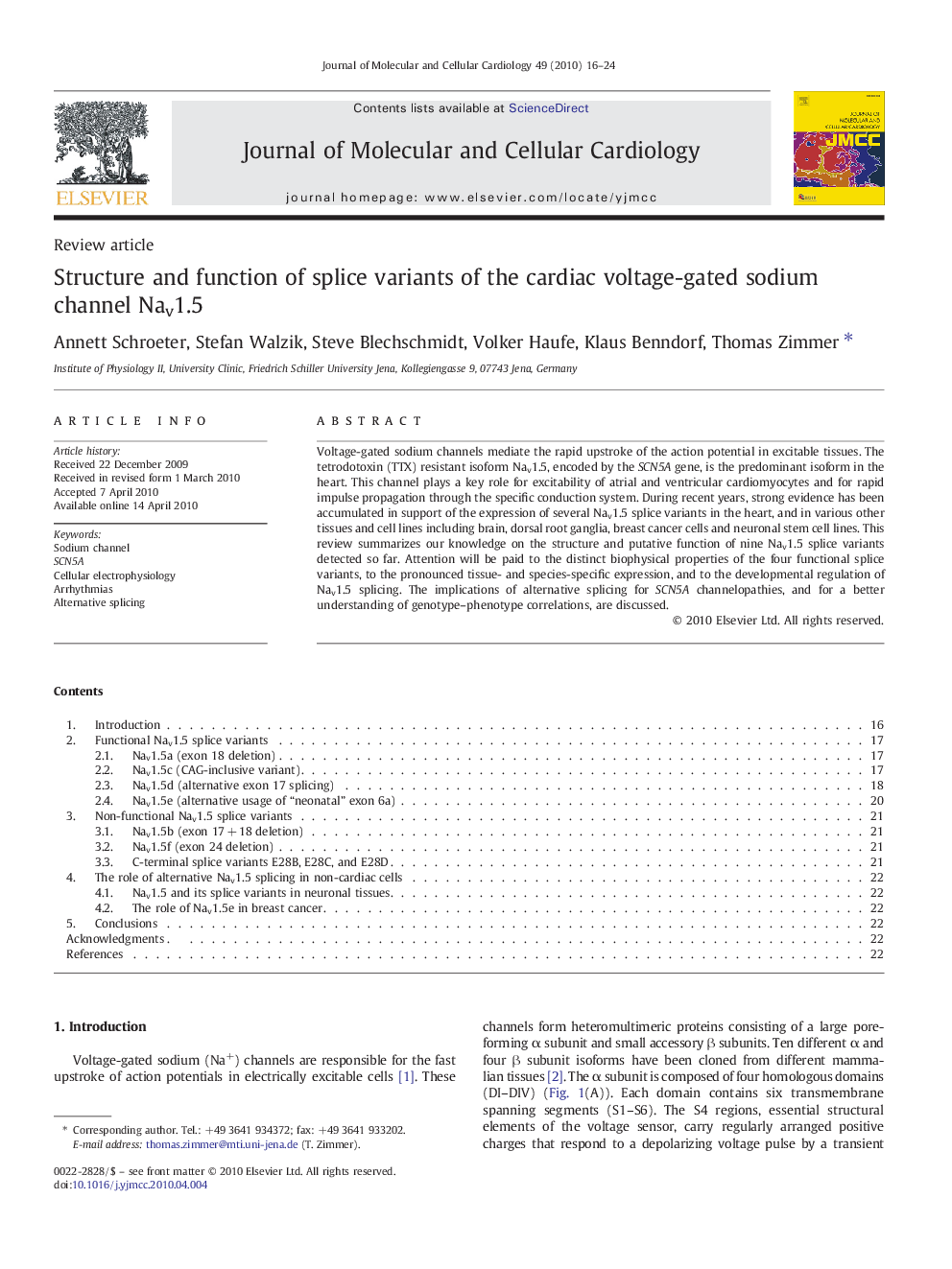 Structure and function of splice variants of the cardiac voltage-gated sodium channel Nav1.5