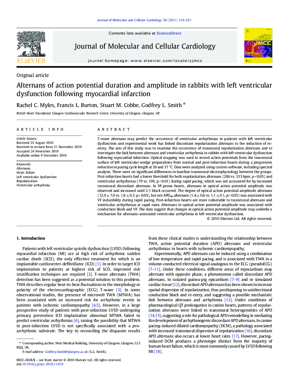 Alternans of action potential duration and amplitude in rabbits with left ventricular dysfunction following myocardial infarction