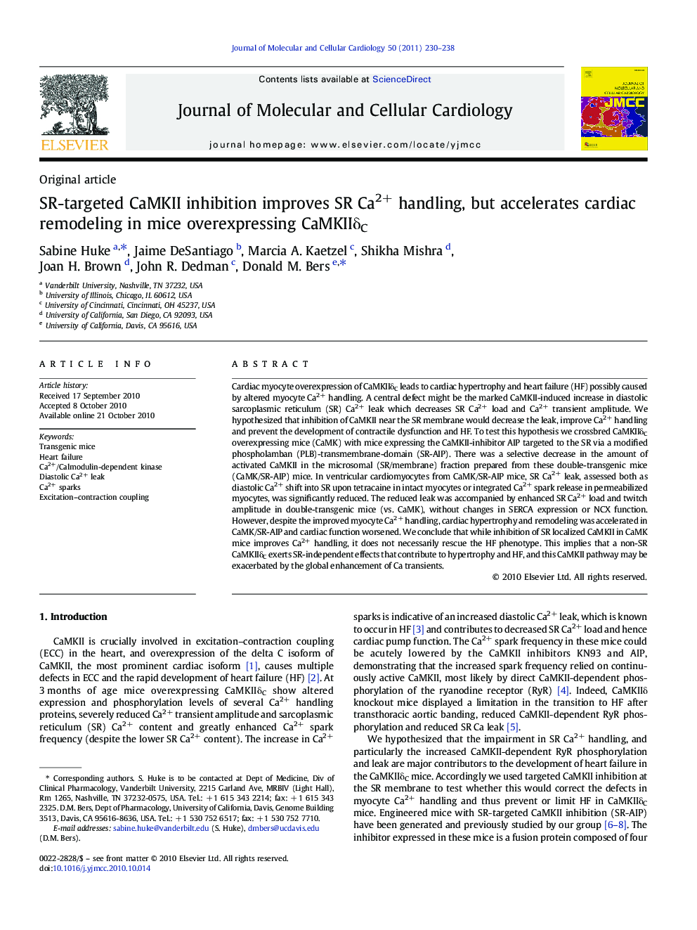 SR-targeted CaMKII inhibition improves SR Ca2+ handling, but accelerates cardiac remodeling in mice overexpressing CaMKIIÎ´C