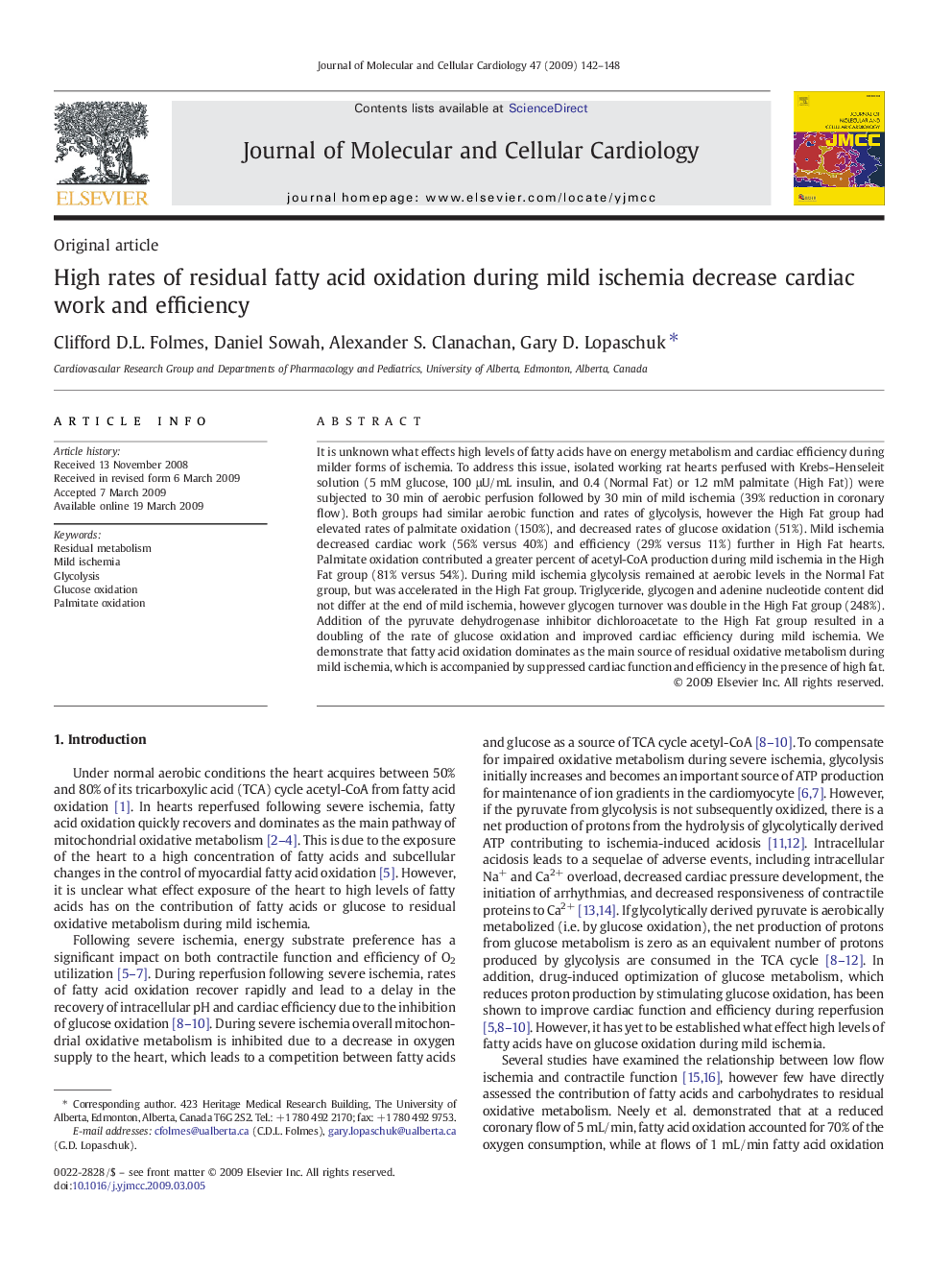 High rates of residual fatty acid oxidation during mild ischemia decrease cardiac work and efficiency