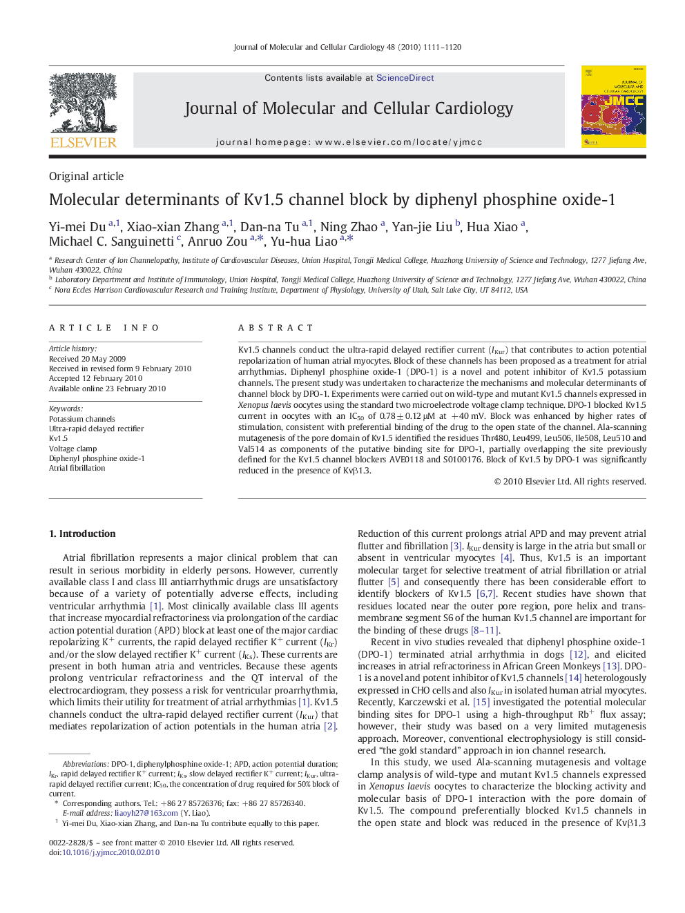 Molecular determinants of Kv1.5 channel block by diphenyl phosphine oxide-1