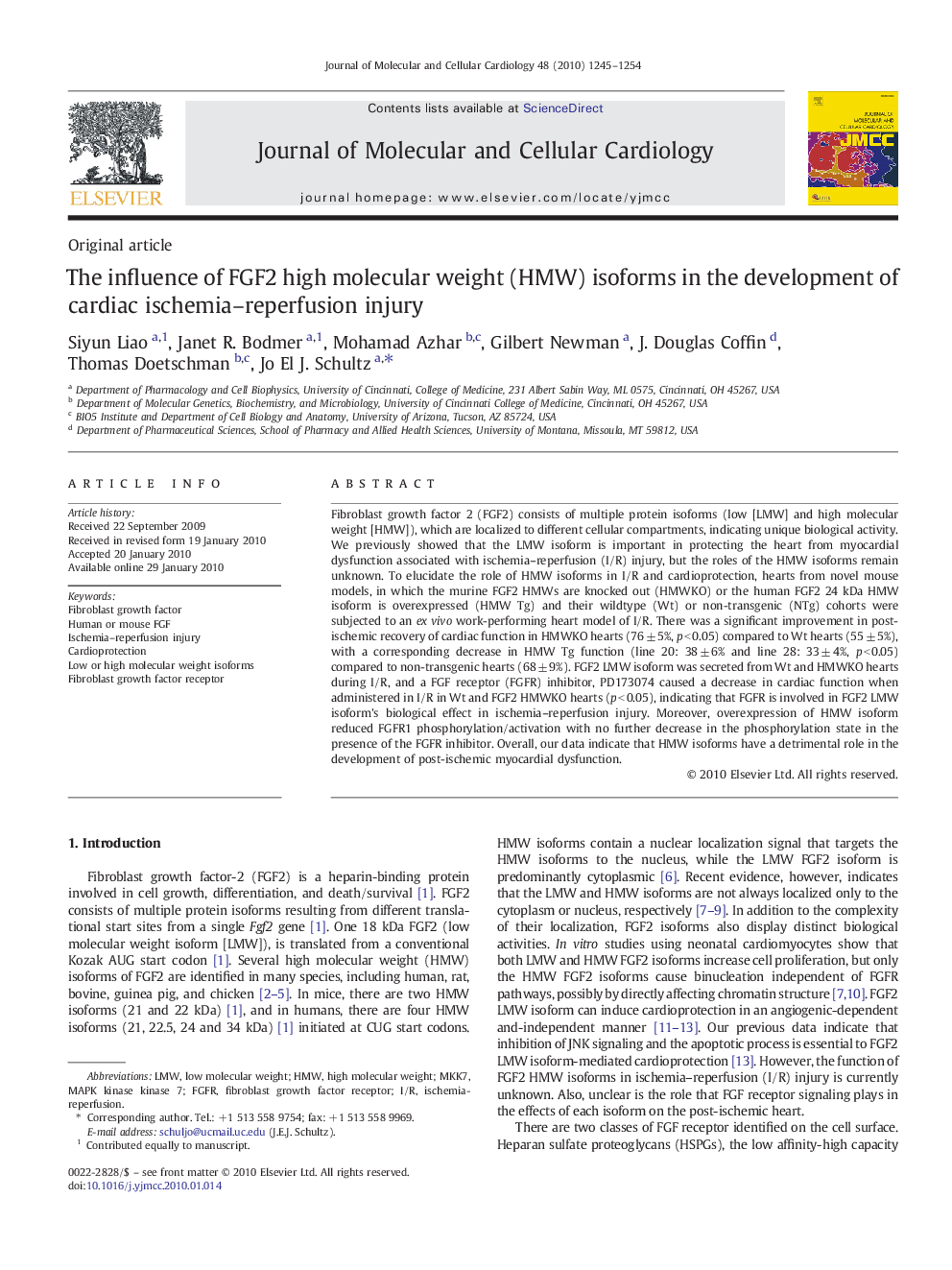 The influence of FGF2 high molecular weight (HMW) isoforms in the development of cardiac ischemia-reperfusion injury