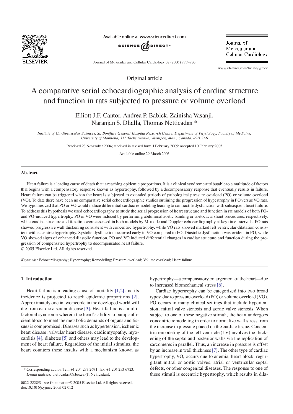 A comparative serial echocardiographic analysis of cardiac structure and function in rats subjected to pressure or volume overload