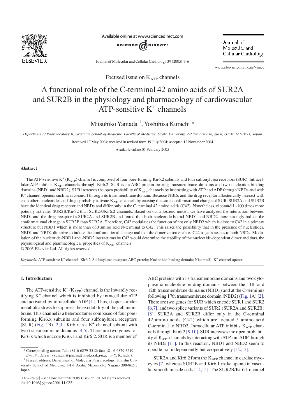 A functional role of the C-terminal 42 amino acids of SUR2A and SUR2B in the physiology and pharmacology of cardiovascular ATP-sensitive K+ channels