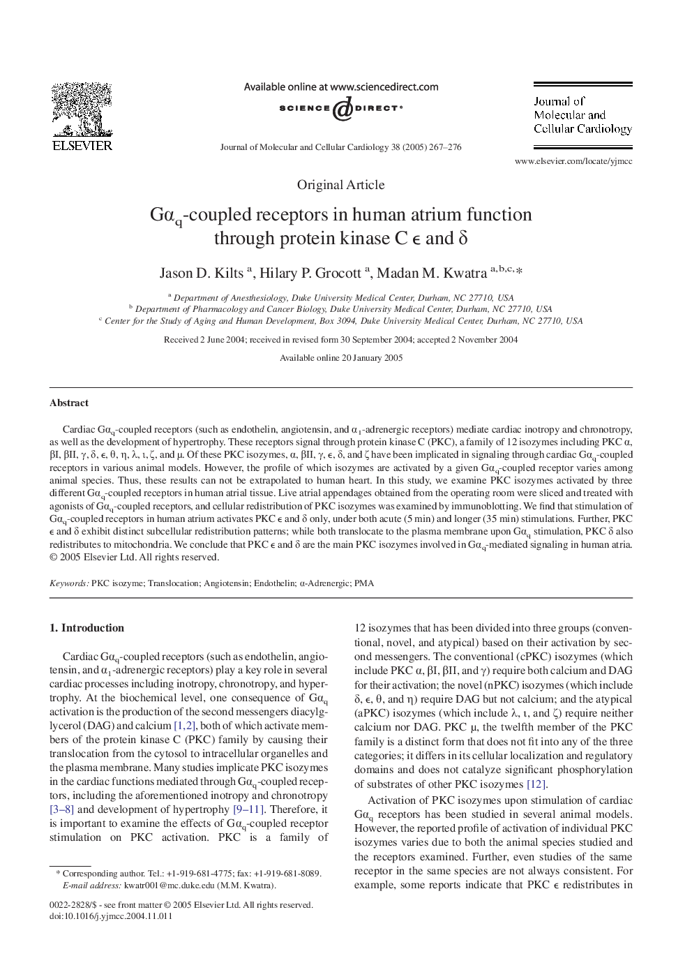 GÎ±q-coupled receptors in human atrium function through protein kinase C Îµ and Î´