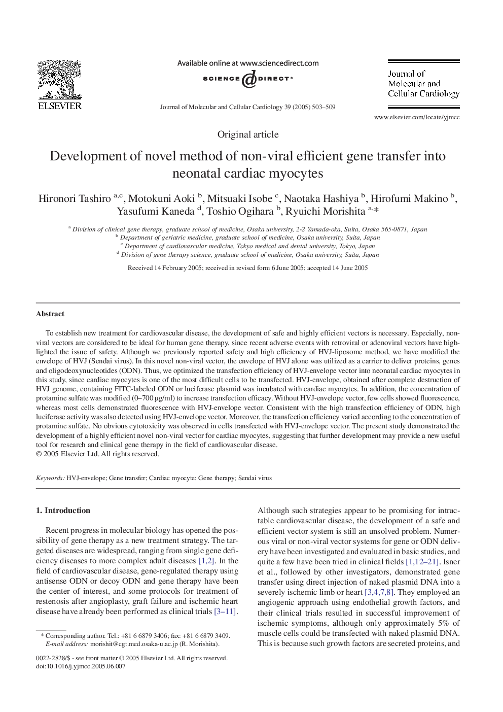 Development of novel method of non-viral efficient gene transfer into neonatal cardiac myocytes