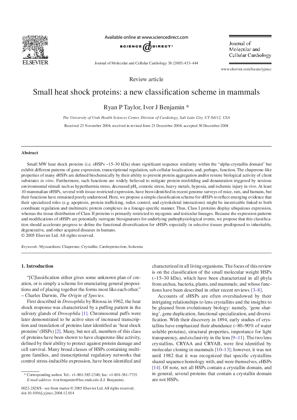 Small heat shock proteins: a new classification scheme in mammals