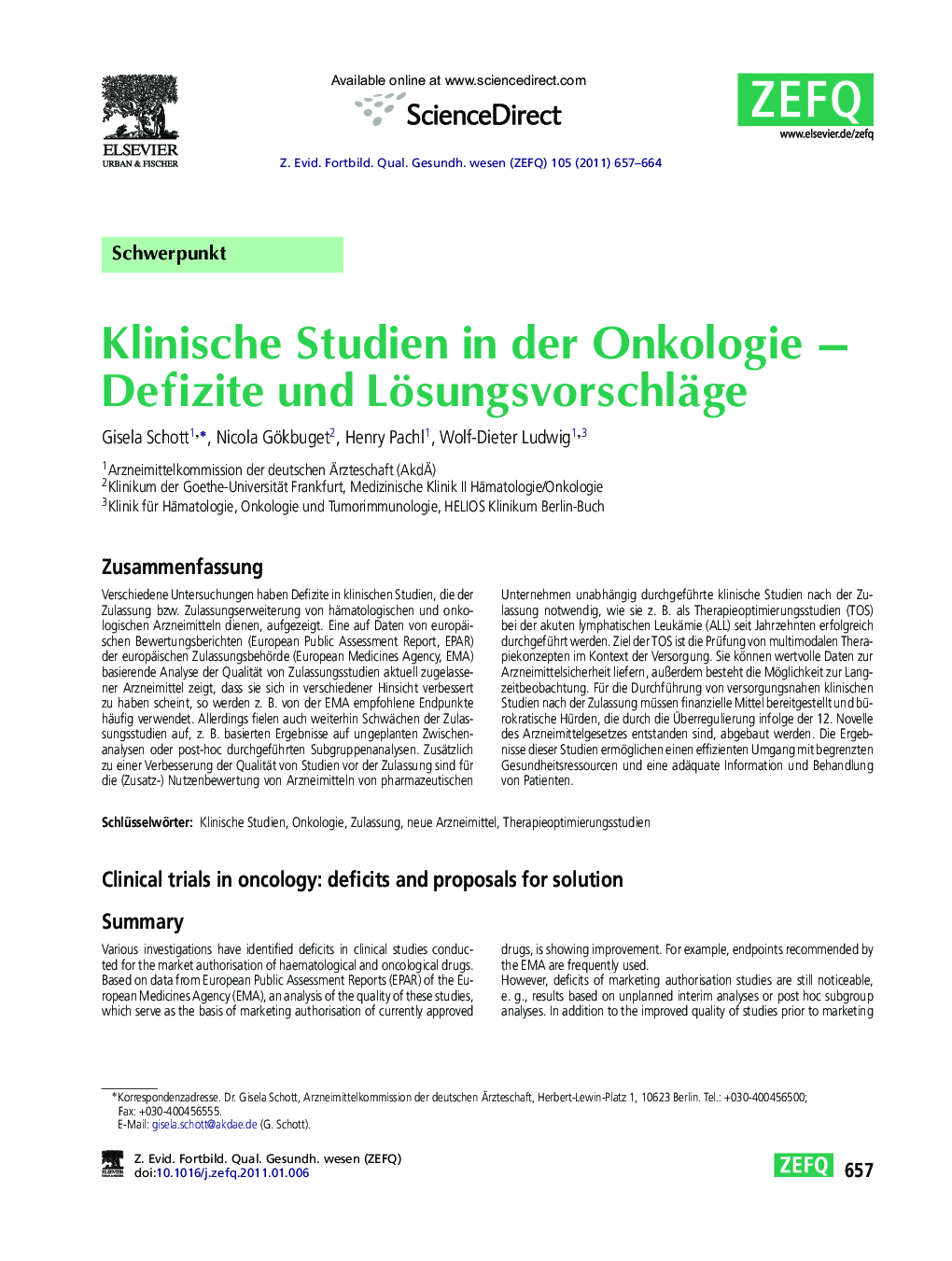 Klinische Studien in der Onkologie – Defizite und Lösungsvorschläge