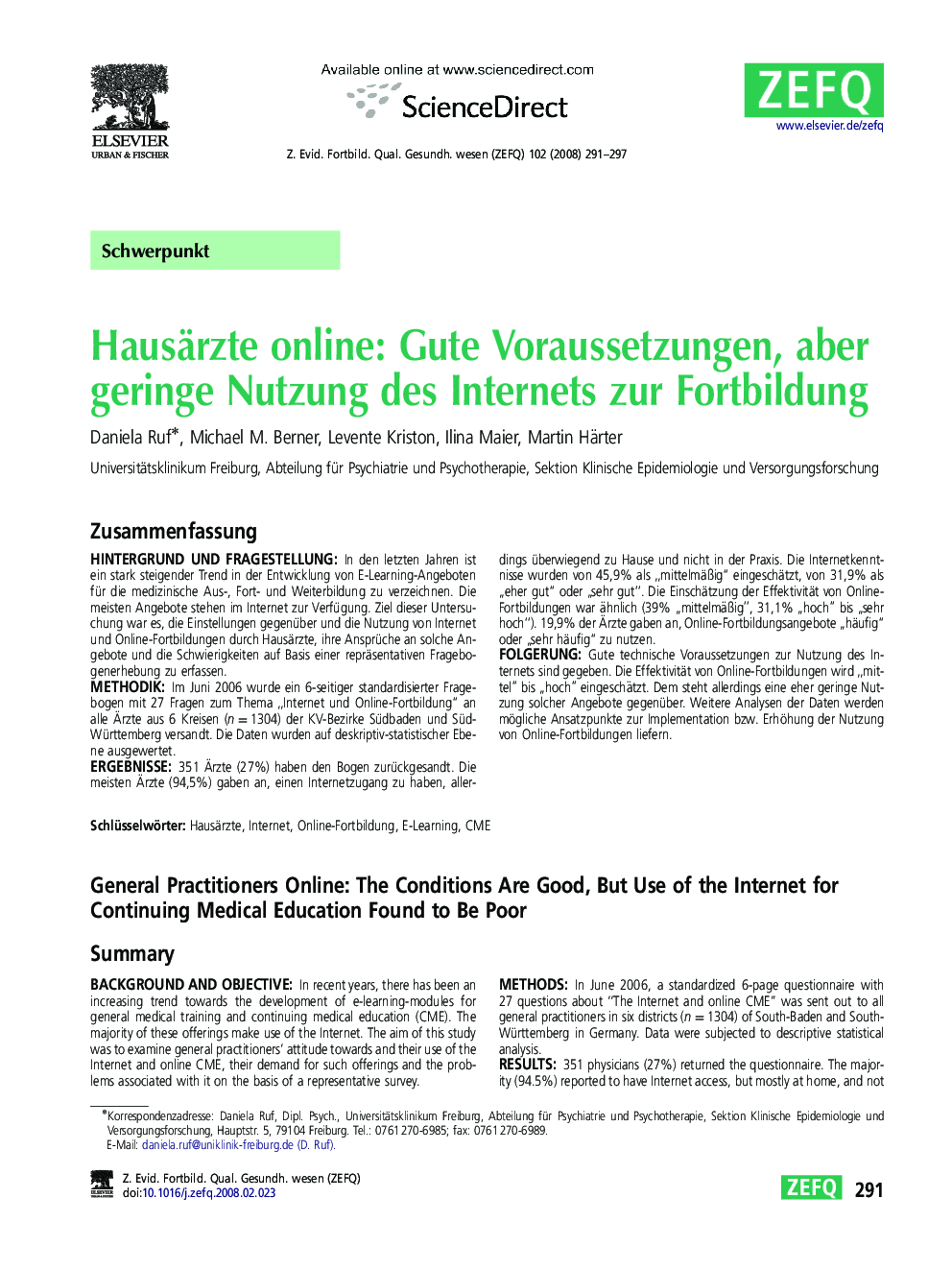 Hausärzte online: Gute Voraussetzungen, aber geringe Nutzung des Internets zur Fortbildung