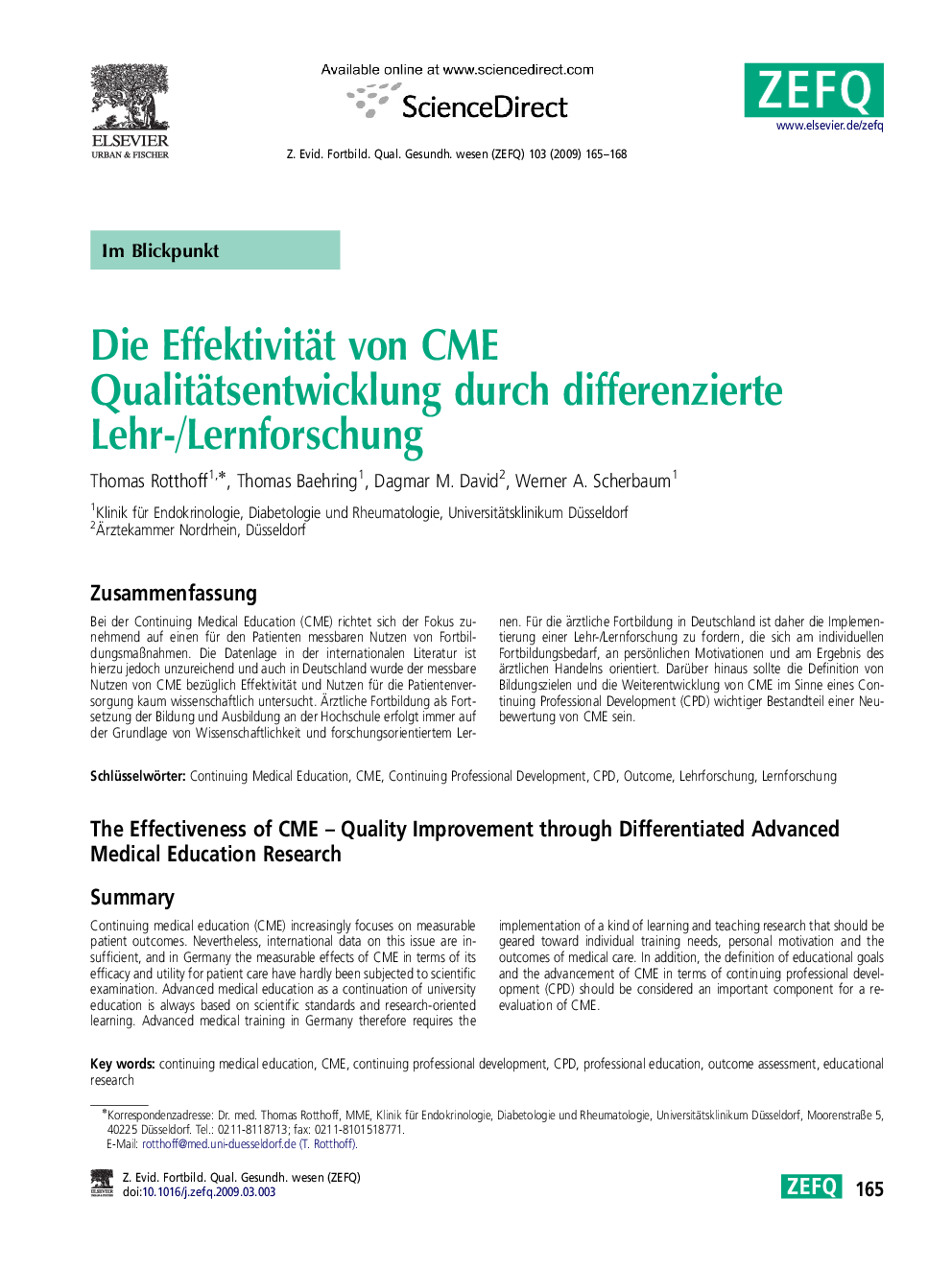 عکس صفحه اول مقاله: Die Effektivität von CME Qualitätsentwicklung durch differenzierte Lehr-/Lernforschung Die Effektivität von CME Qualitätsentwicklung durch differenzierte Lehr-/Lernforschung
