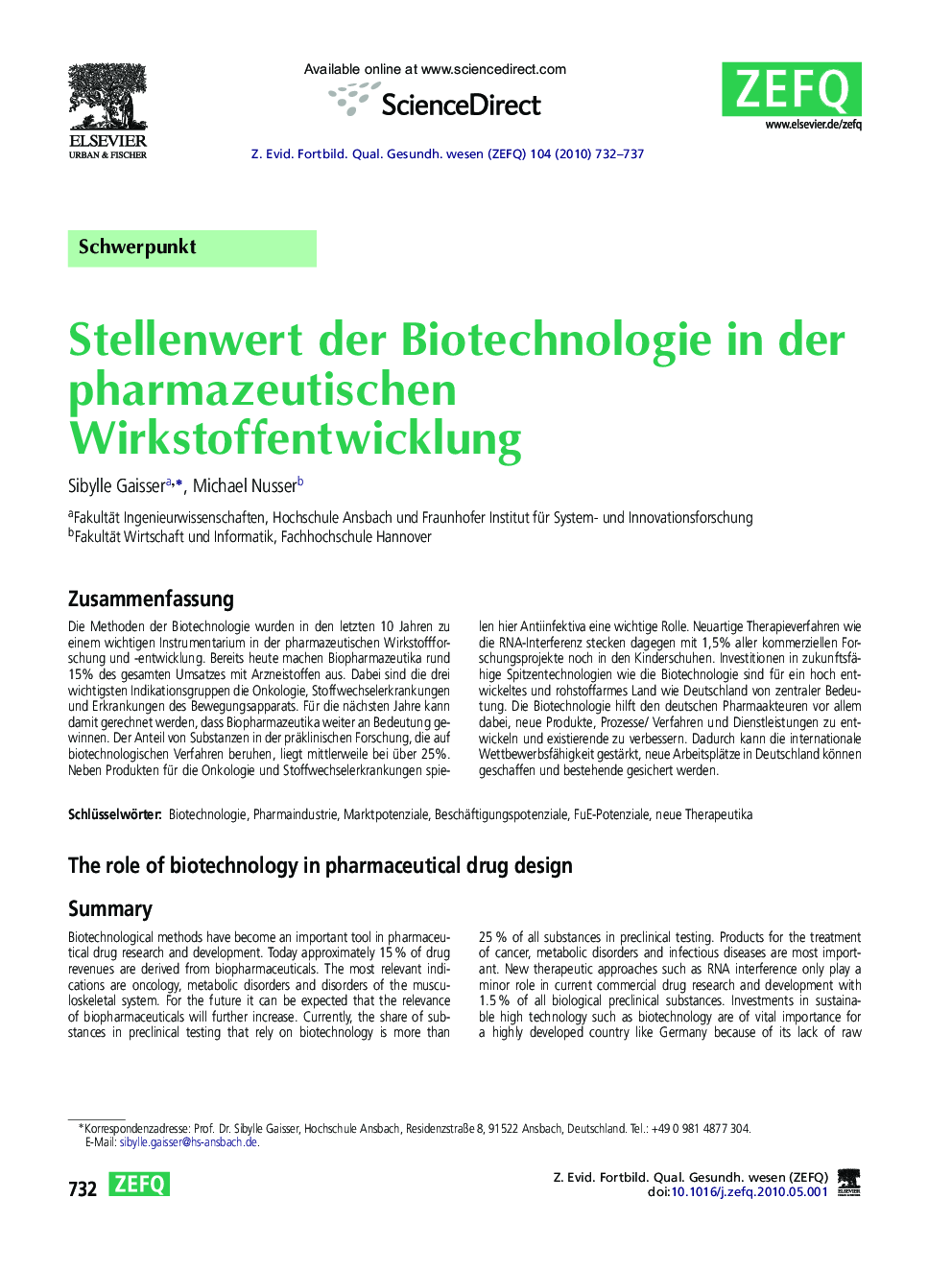 Stellenwert der Biotechnologie in der pharmazeutischen Wirkstoffentwicklung