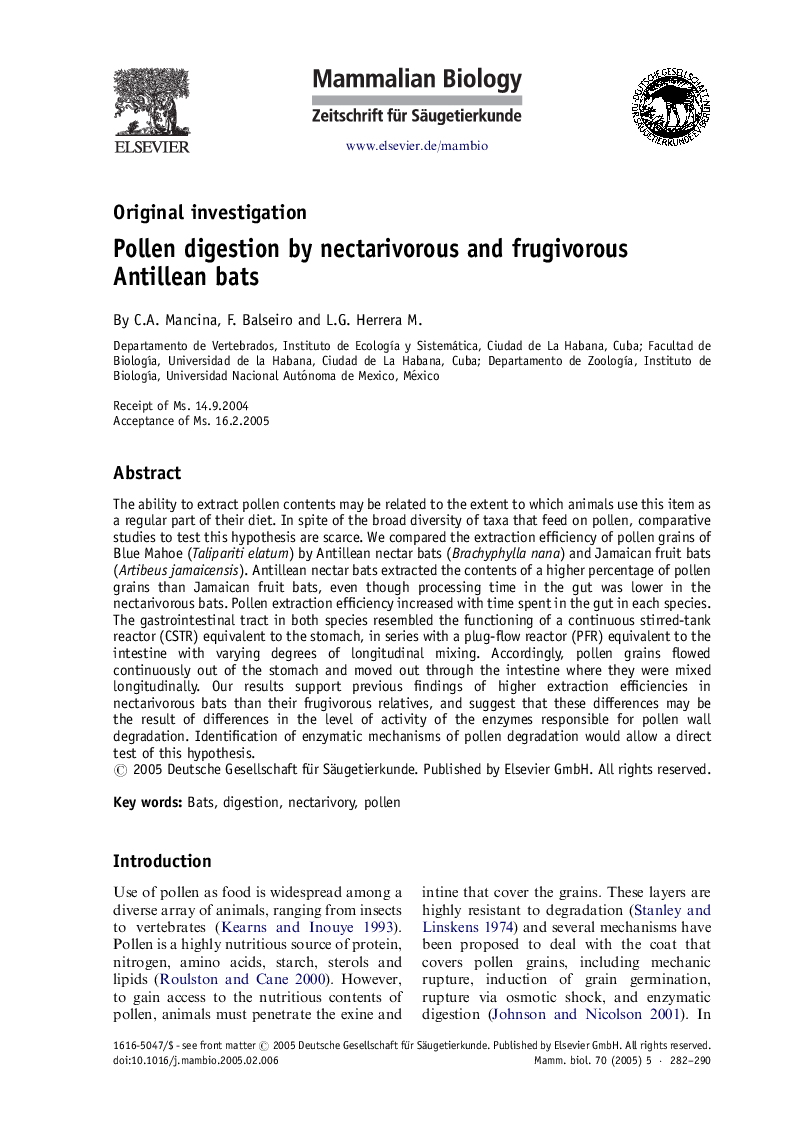 Pollen digestion by nectarivorous and frugivorous Antillean bats