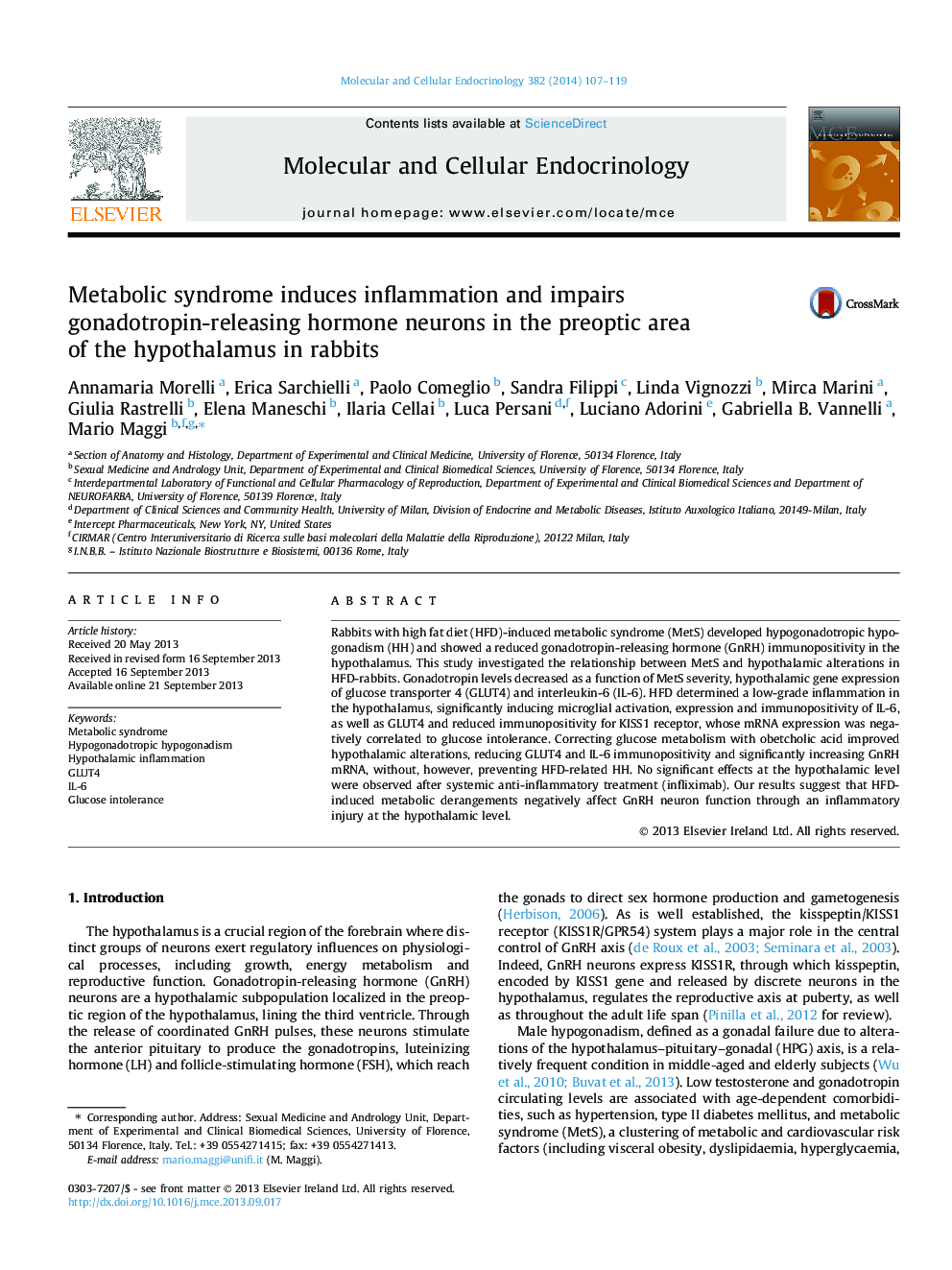 Metabolic syndrome induces inflammation and impairs gonadotropin-releasing hormone neurons in the preoptic area of the hypothalamus in rabbits