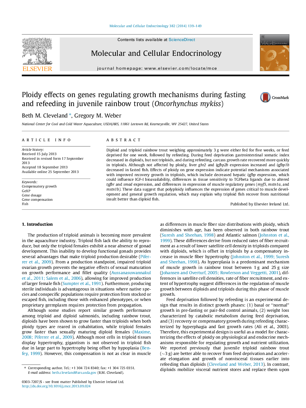 Ploidy effects on genes regulating growth mechanisms during fasting and refeeding in juvenile rainbow trout (Oncorhynchus mykiss)