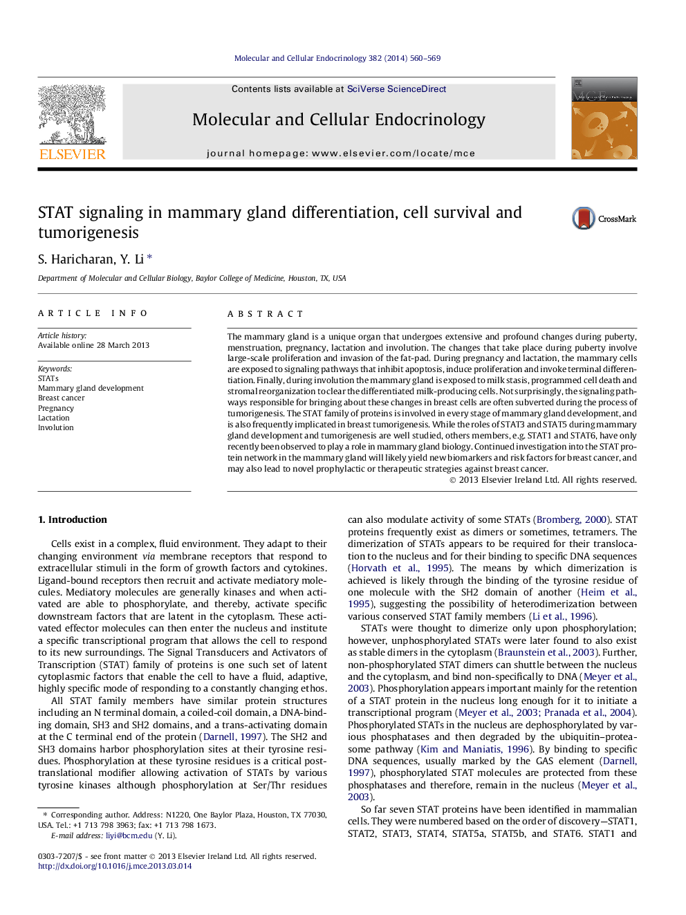 STAT signaling in mammary gland differentiation, cell survival and tumorigenesis