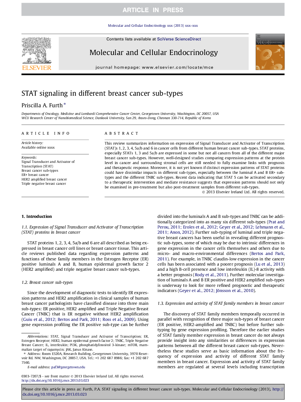 STAT signaling in different breast cancer sub-types