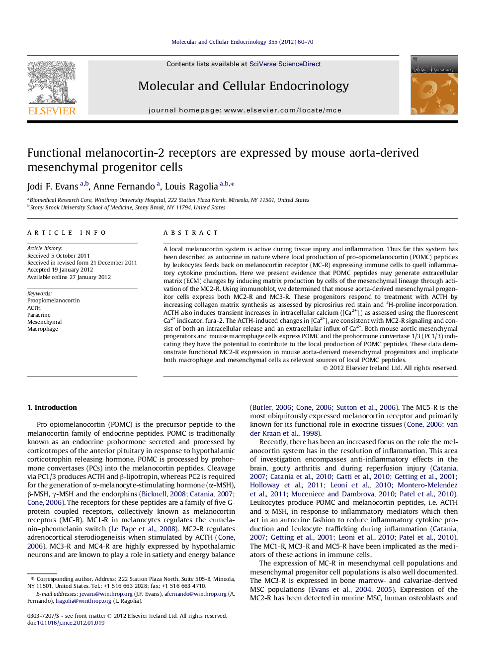 Functional melanocortin-2 receptors are expressed by mouse aorta-derived mesenchymal progenitor cells