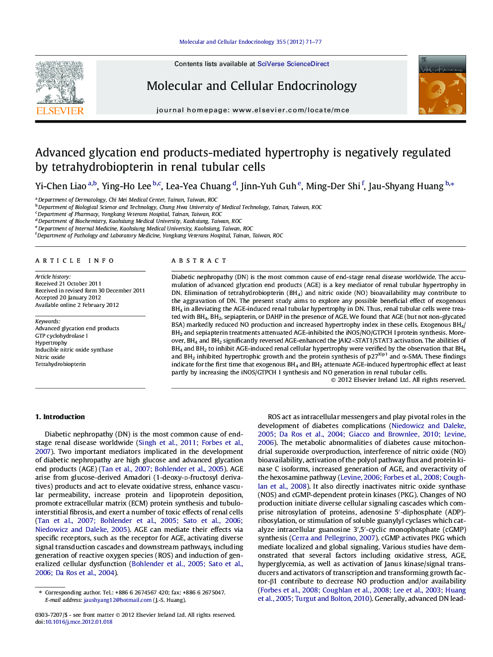 Advanced glycation end products-mediated hypertrophy is negatively regulated by tetrahydrobiopterin in renal tubular cells