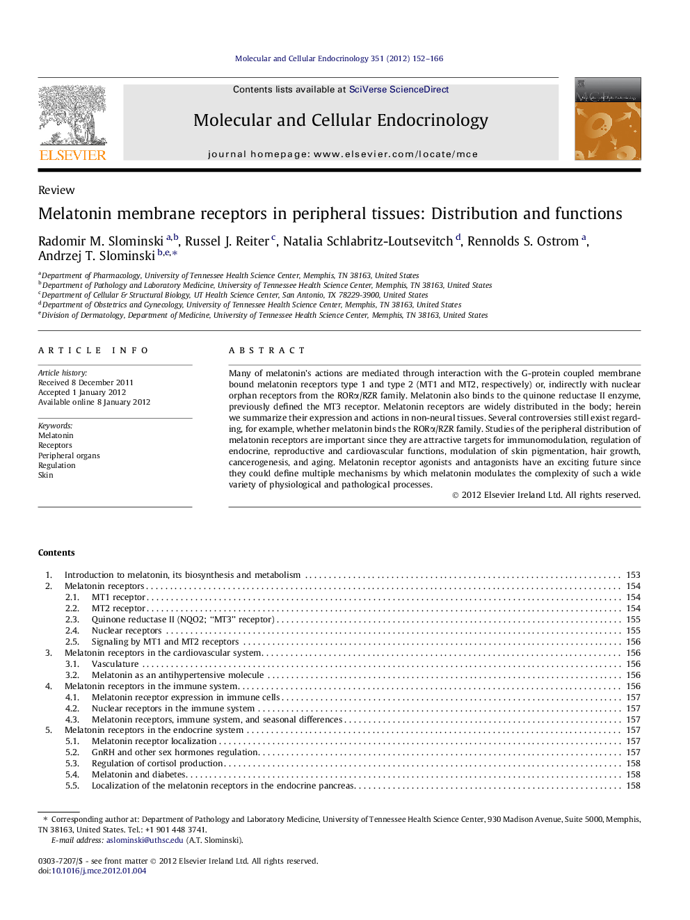 Melatonin membrane receptors in peripheral tissues: Distribution and functions