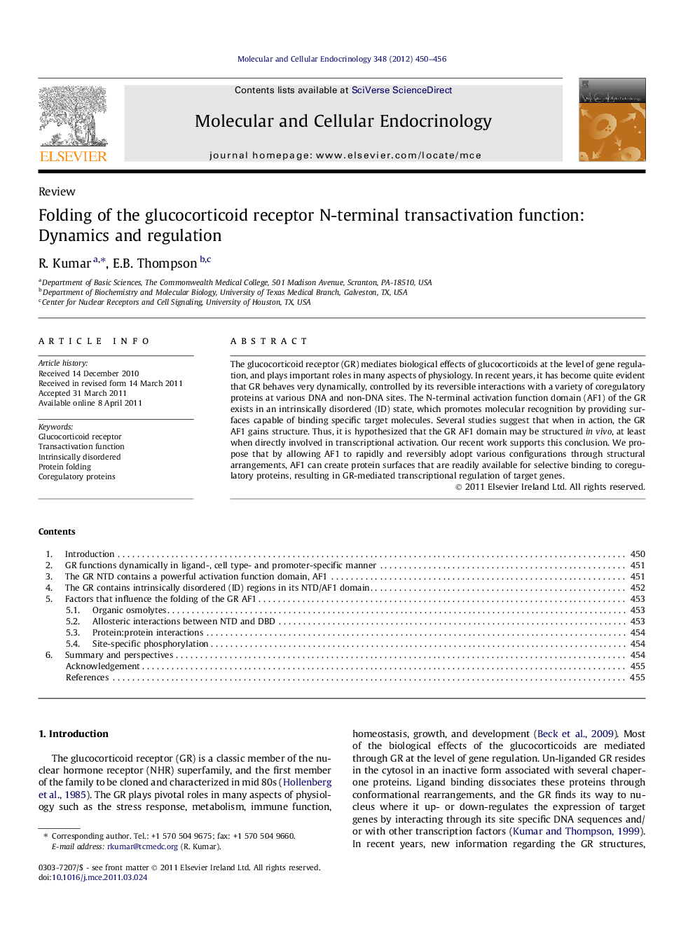 Folding of the glucocorticoid receptor N-terminal transactivation function: Dynamics and regulation