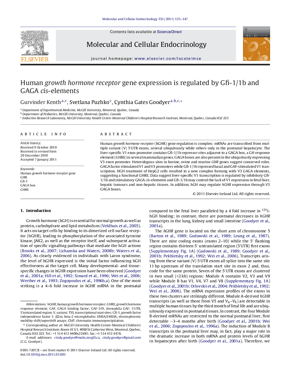 Human growth hormone receptor gene expression is regulated by Gfi-1/1b and GAGA cis-elements