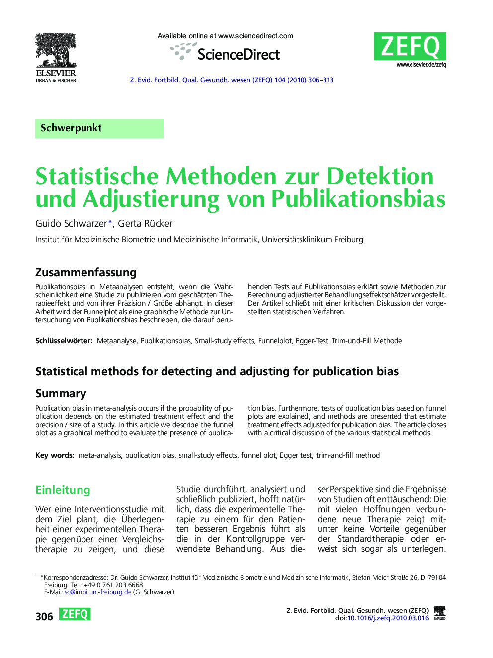 Statistische Methoden zur Detektion und Adjustierung von Publikationsbias