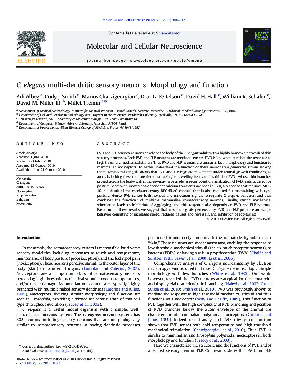 C. elegans multi-dendritic sensory neurons: Morphology and function