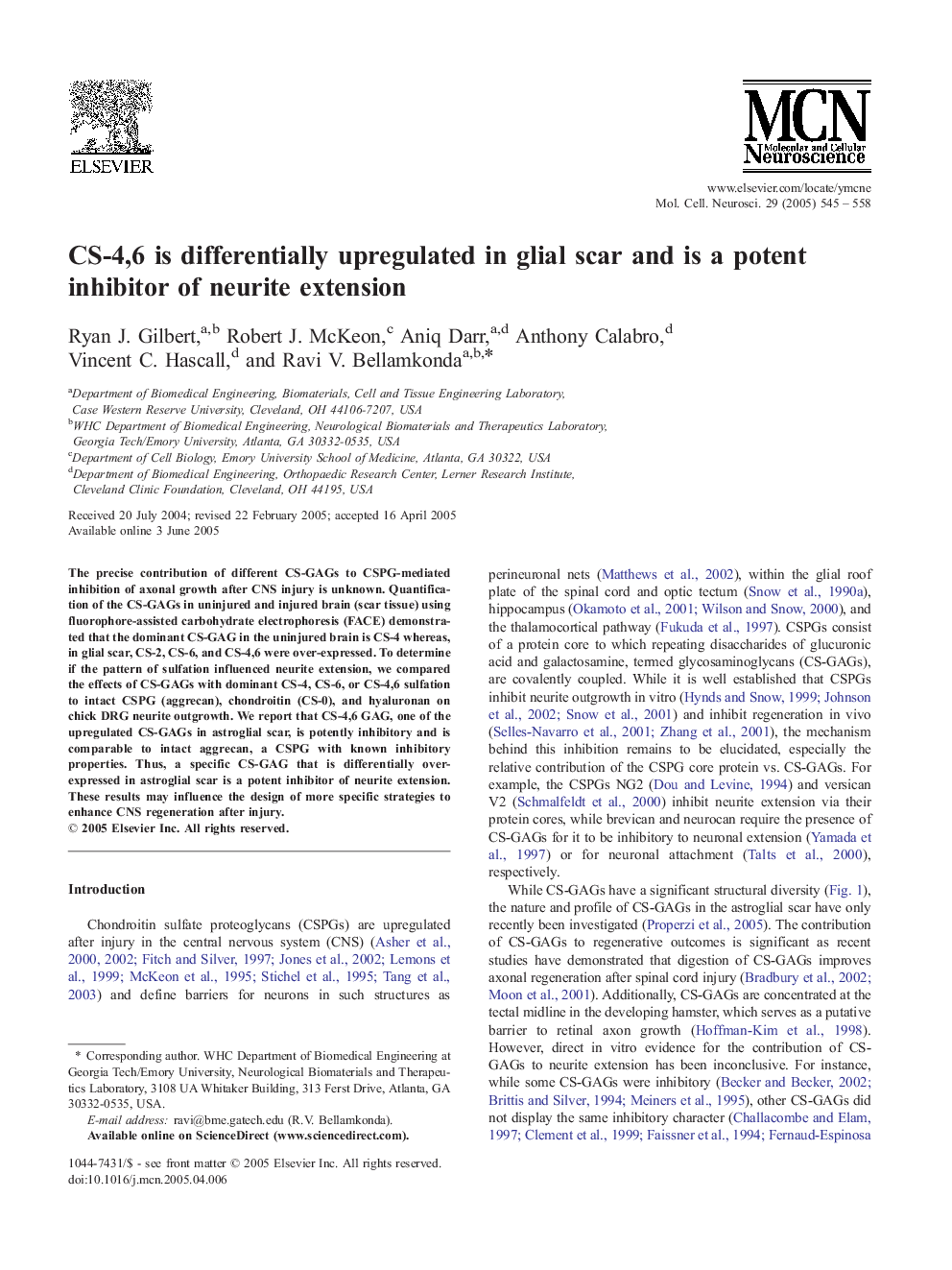 CS-4,6 is differentially upregulated in glial scar and is a potent inhibitor of neurite extension