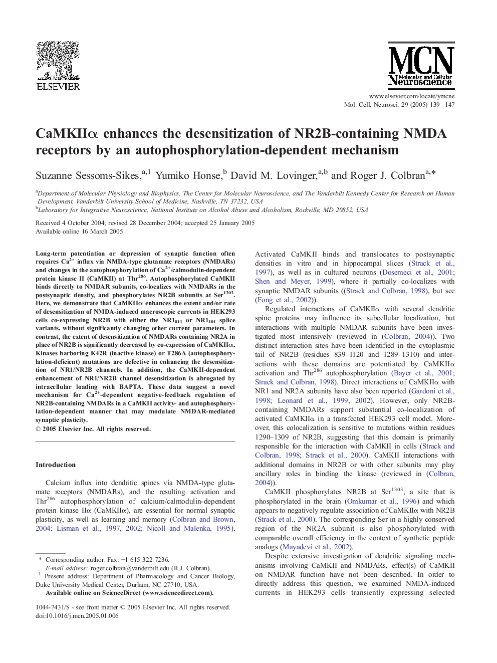 CaMKIIÎ± enhances the desensitization of NR2B-containing NMDA receptors by an autophosphorylation-dependent mechanism