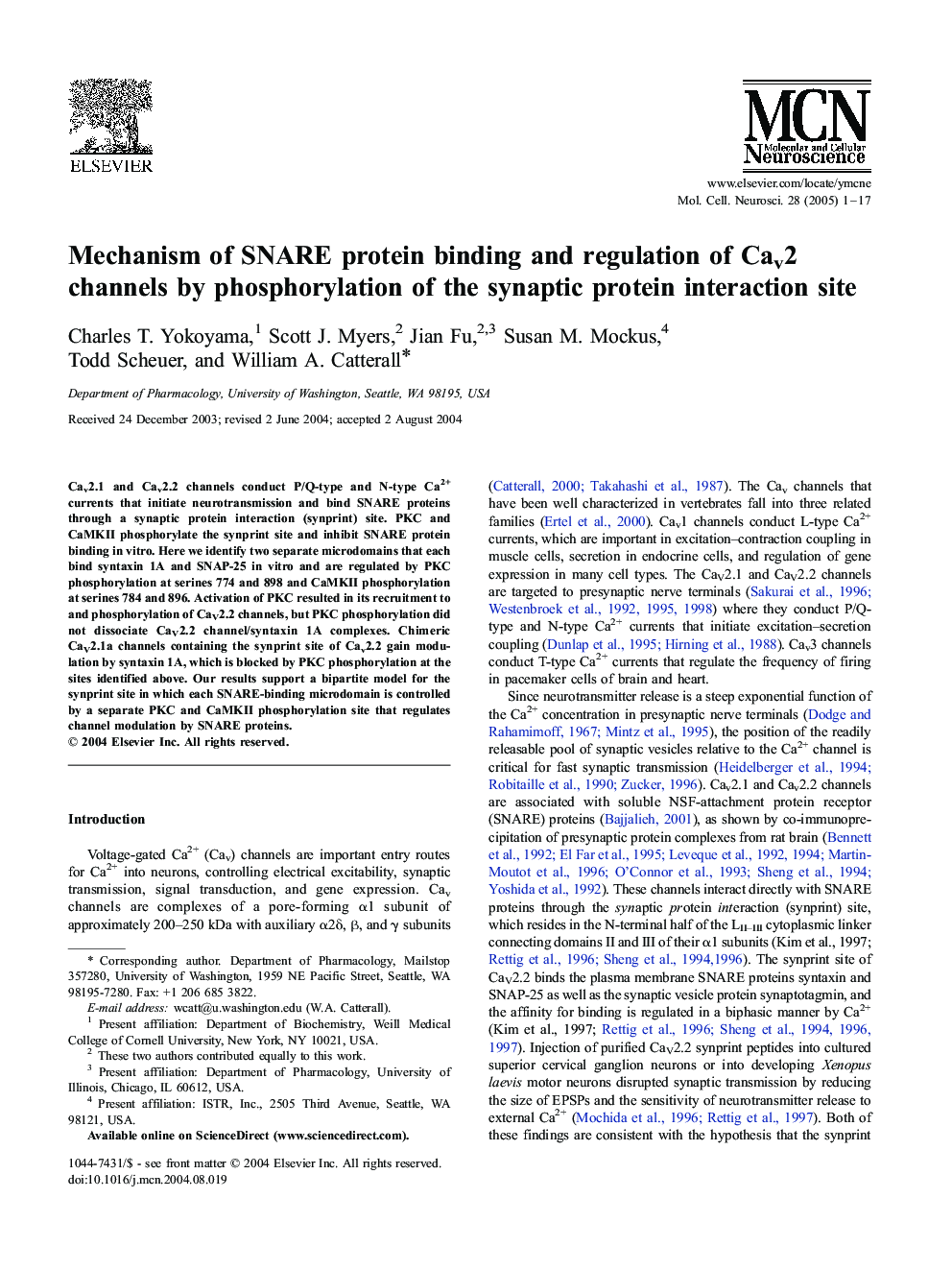 Mechanism of SNARE protein binding and regulation of Cav2 channels by phosphorylation of the synaptic protein interaction site