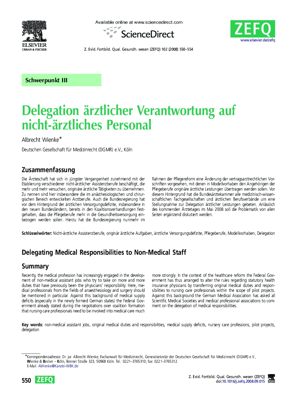 Delegation ärztlicher Verantwortung auf nicht-ärztliches Personal