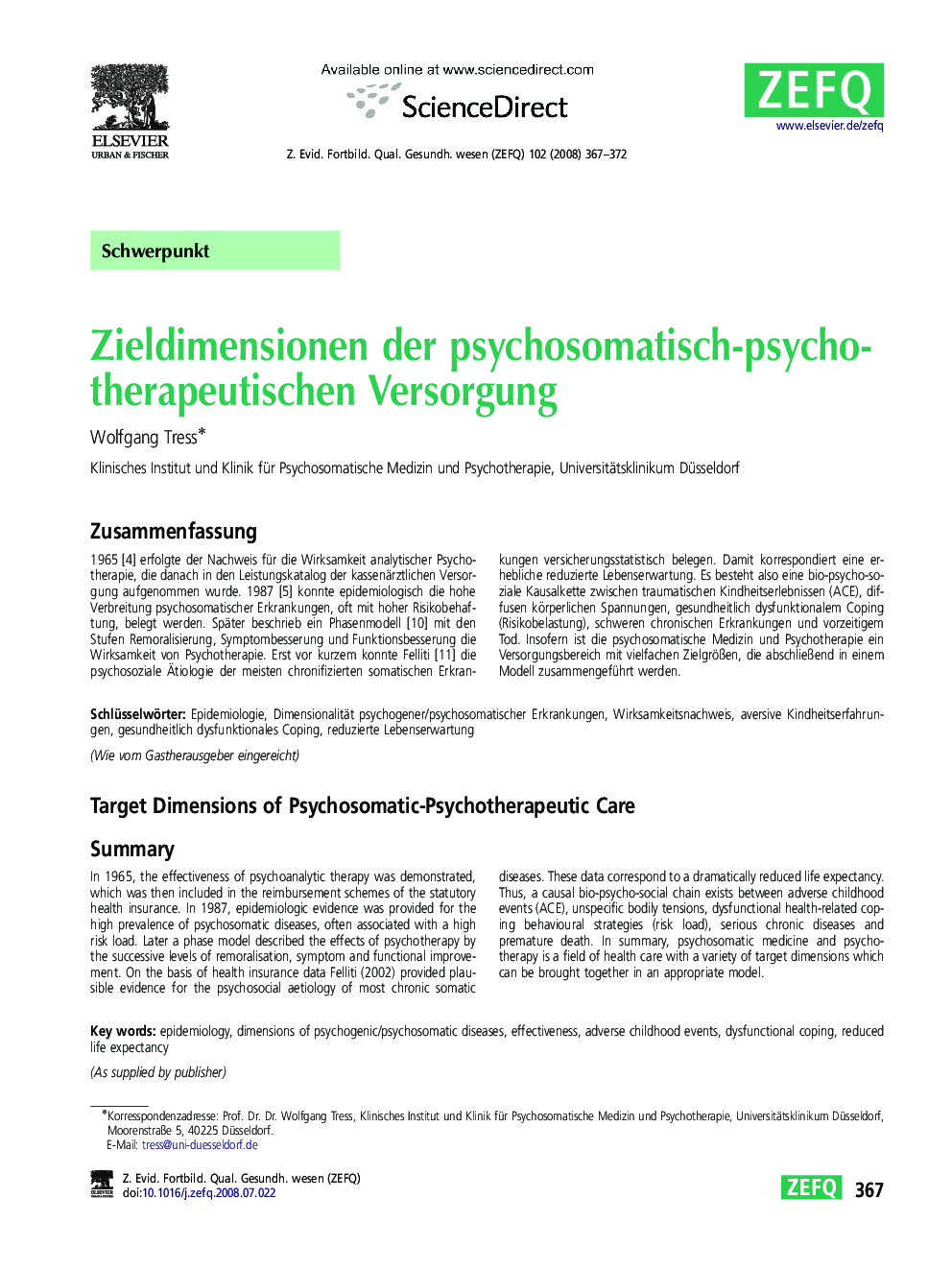 Zieldimensionen der psychosomatisch-psychotherapeutischen Versorgung