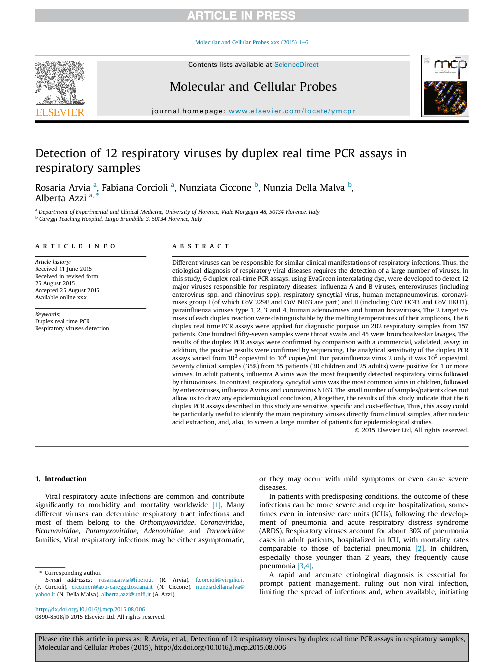 Detection of 12 respiratory viruses by duplex real time PCR assays in respiratory samples