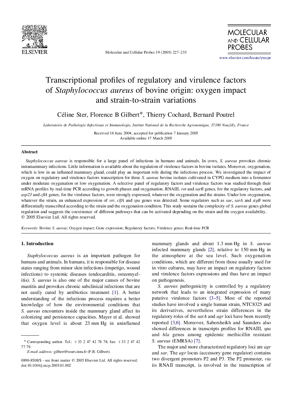 Transcriptional profiles of regulatory and virulence factors of Staphylococcus aureus of bovine origin: oxygen impact and strain-to-strain variations