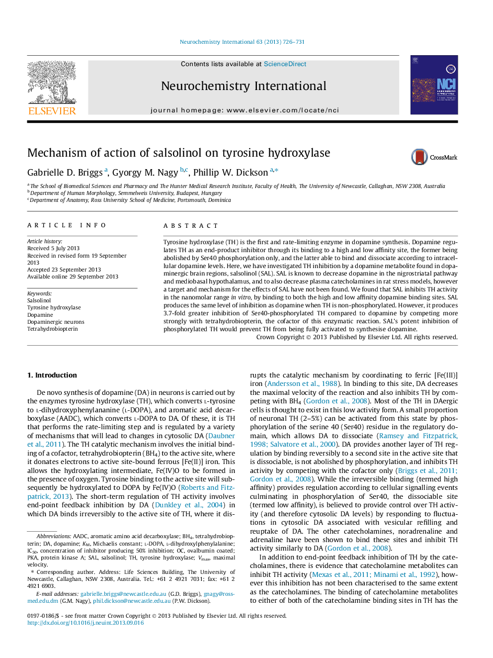 Mechanism of action of salsolinol on tyrosine hydroxylase