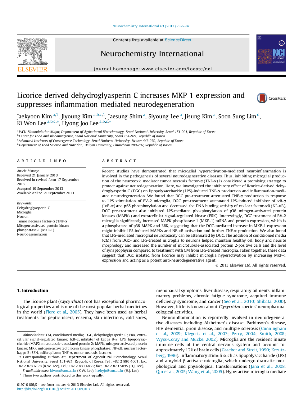 Licorice-derived dehydroglyasperin C increases MKP-1 expression and suppresses inflammation-mediated neurodegeneration