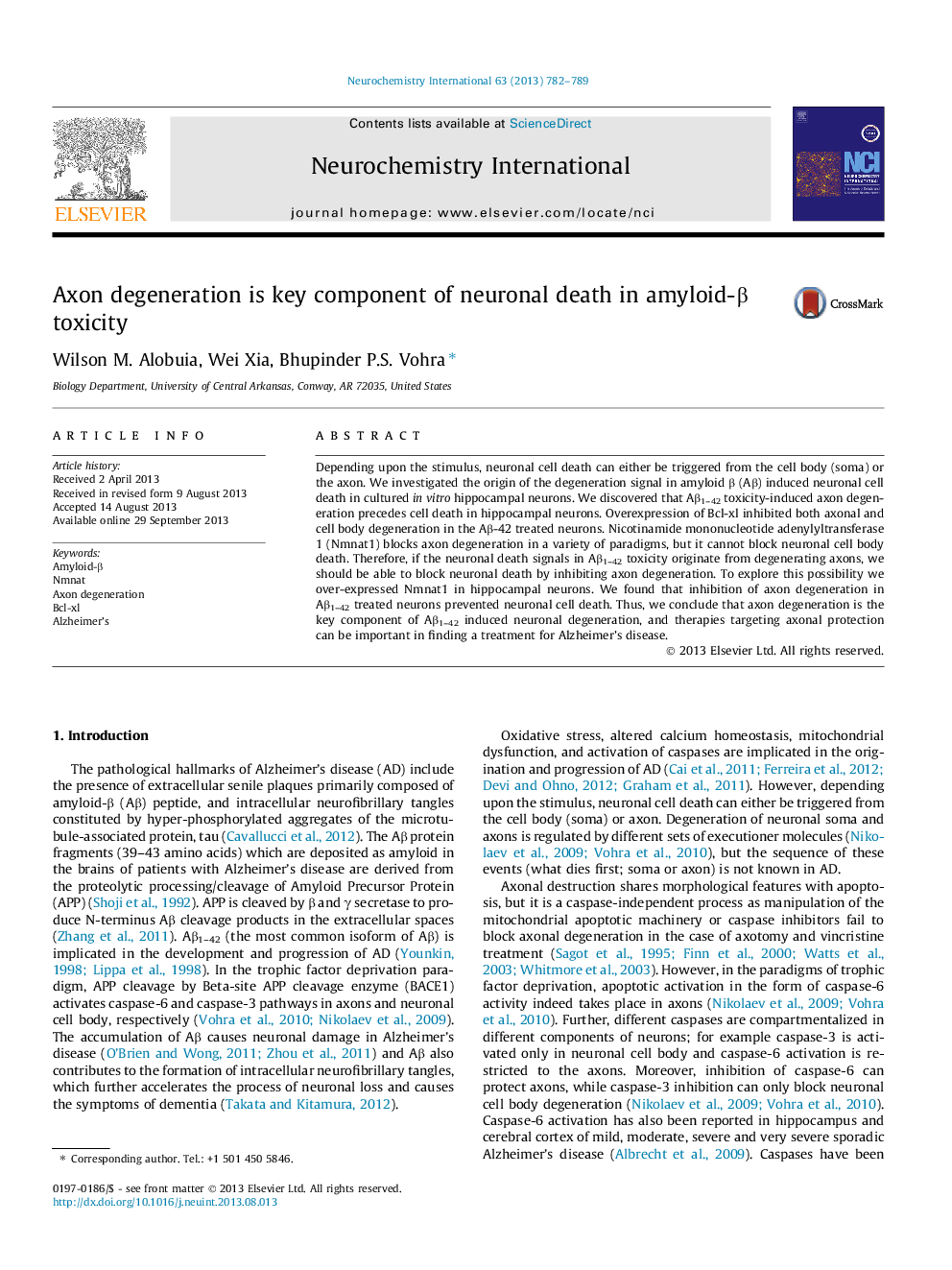 Axon degeneration is key component of neuronal death in amyloid-Î² toxicity