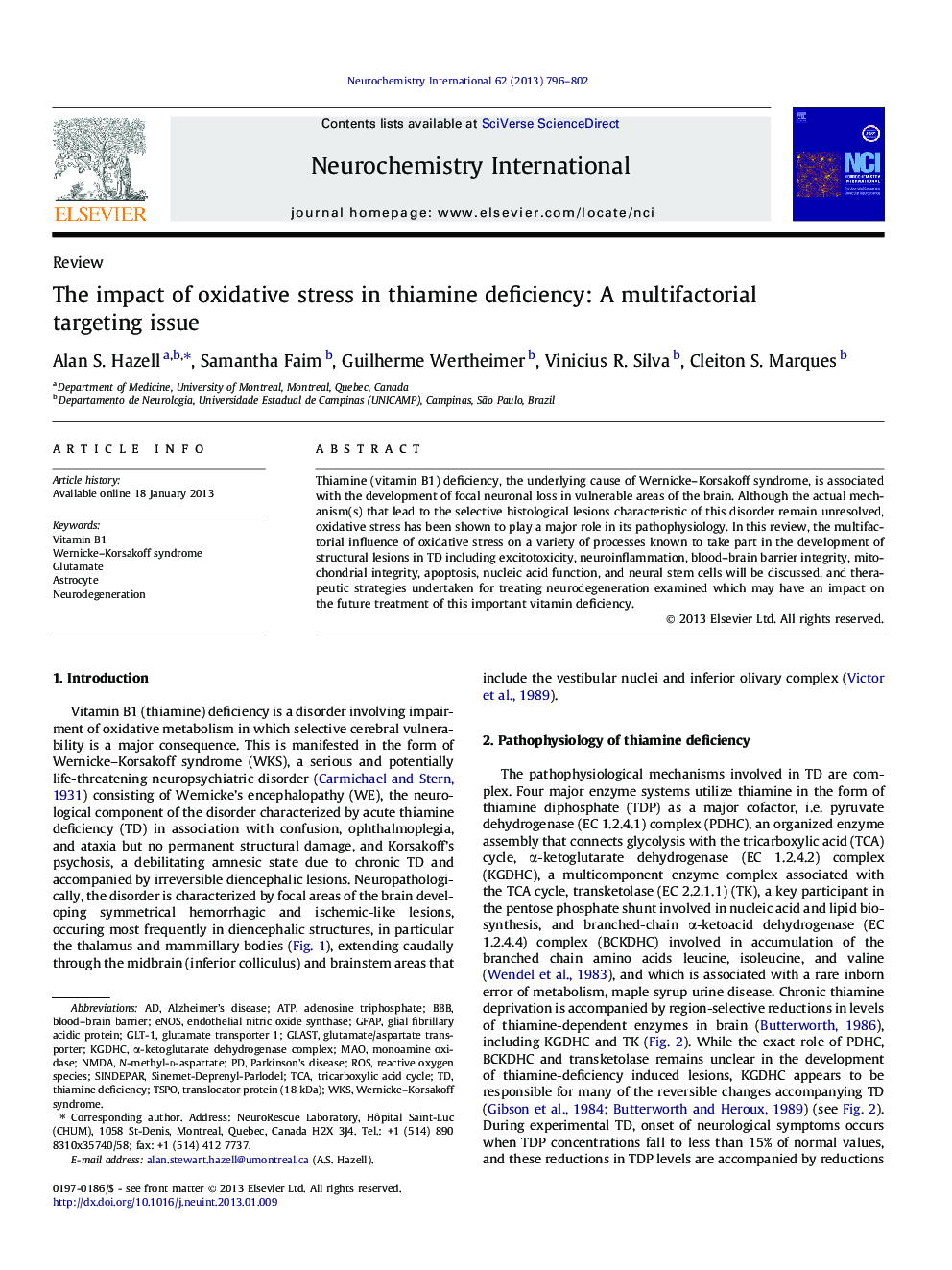 The impact of oxidative stress in thiamine deficiency: A multifactorial targeting issue