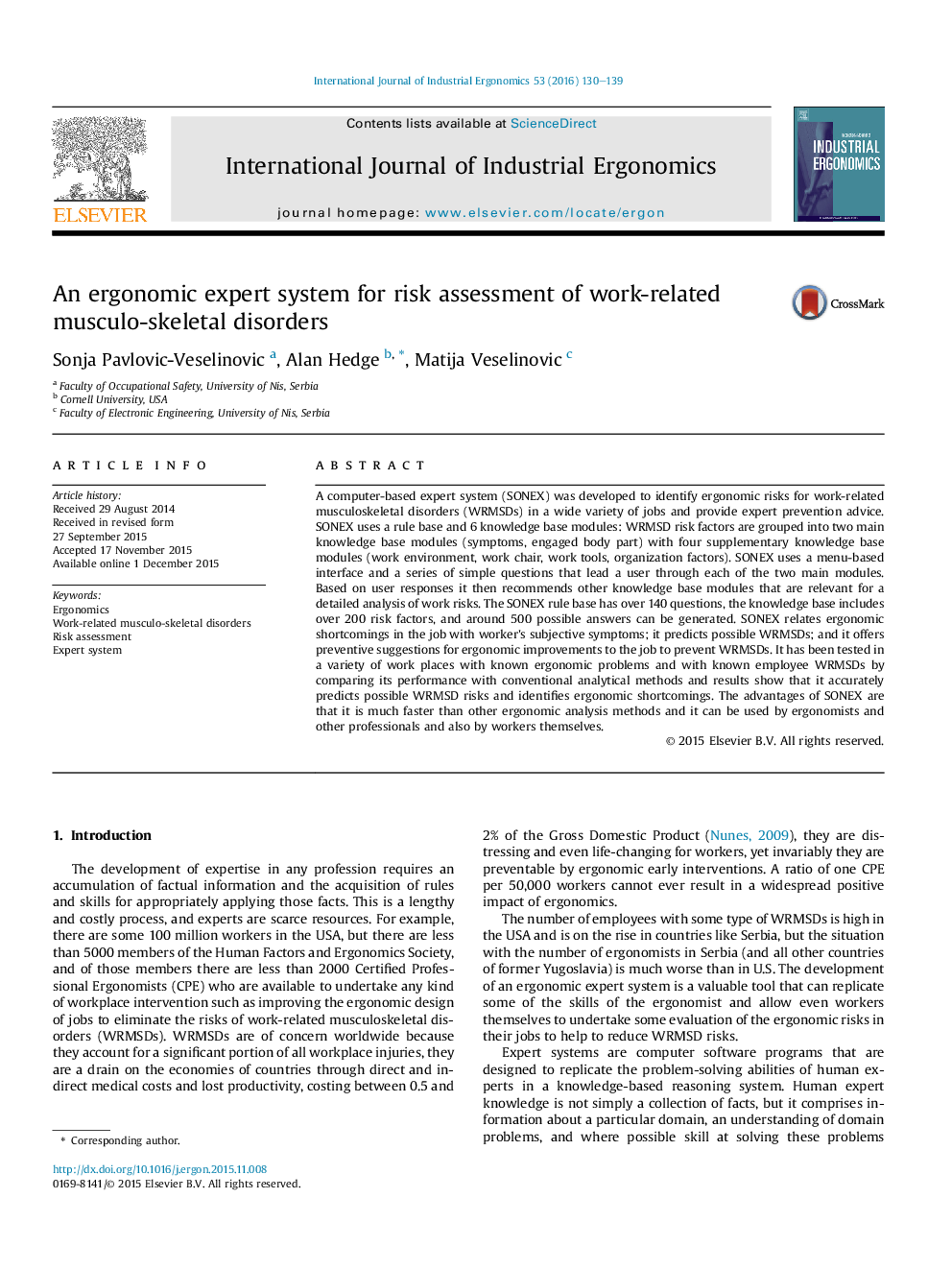 An ergonomic expert system for risk assessment of work-related musculo-skeletal disorders