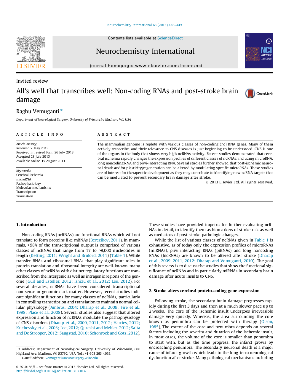 All's well that transcribes well: Non-coding RNAs and post-stroke brain damage